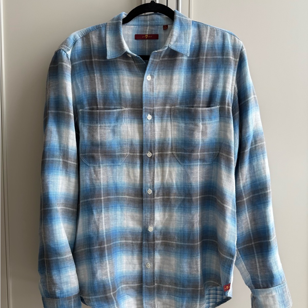7 For All Mankind Blue Casual Button Down Shirt